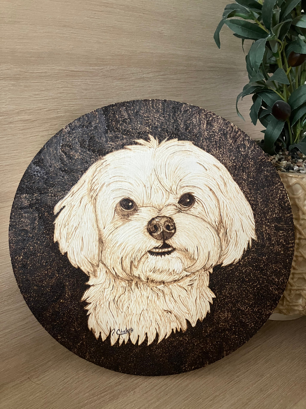 Commande personnalisée — pyrogravure sur bois