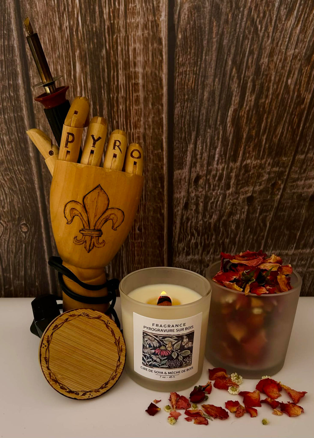 Chandelle PYROGRAVURE SUR BOIS