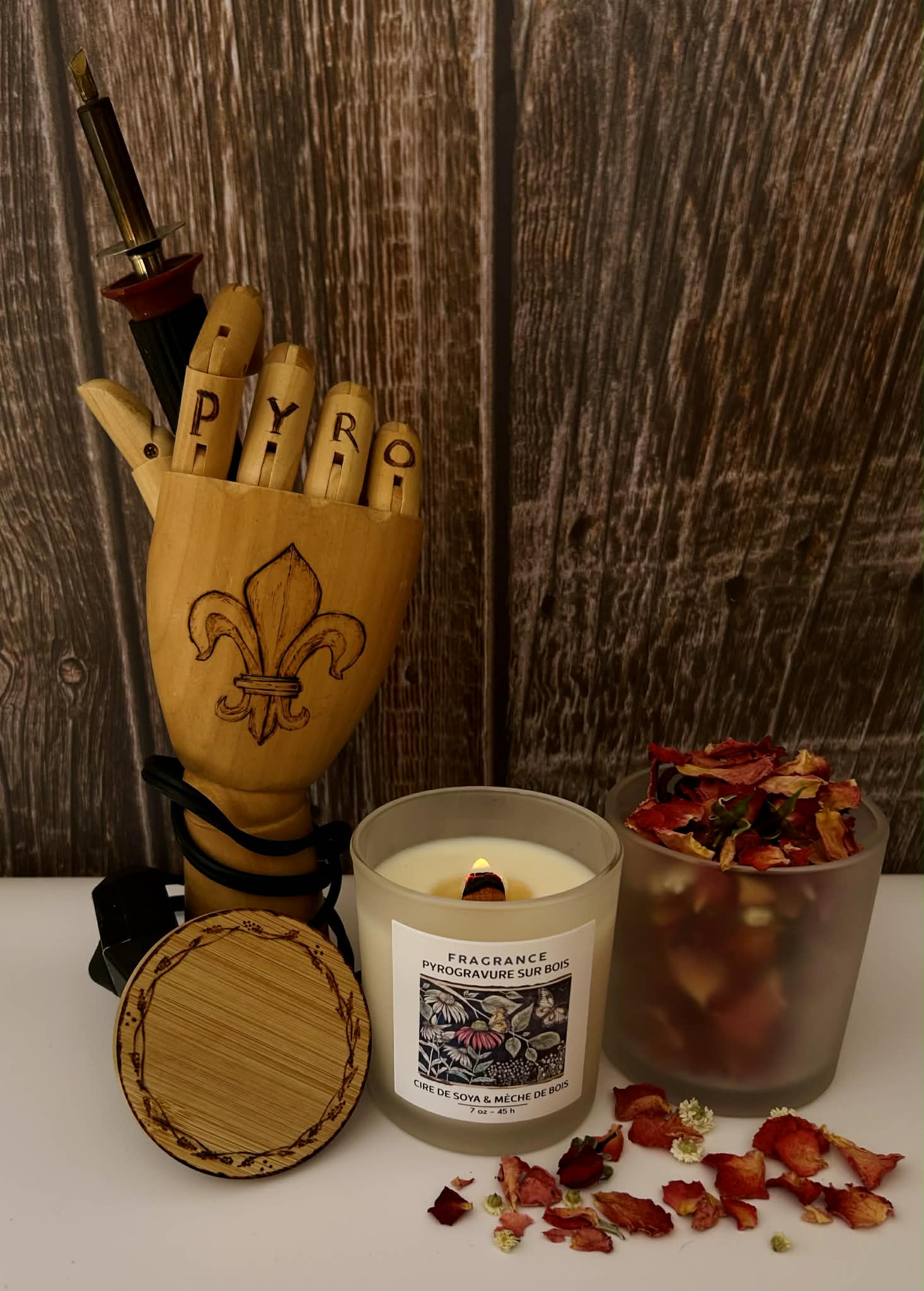 Chandelle PYROGRAVURE SUR BOIS