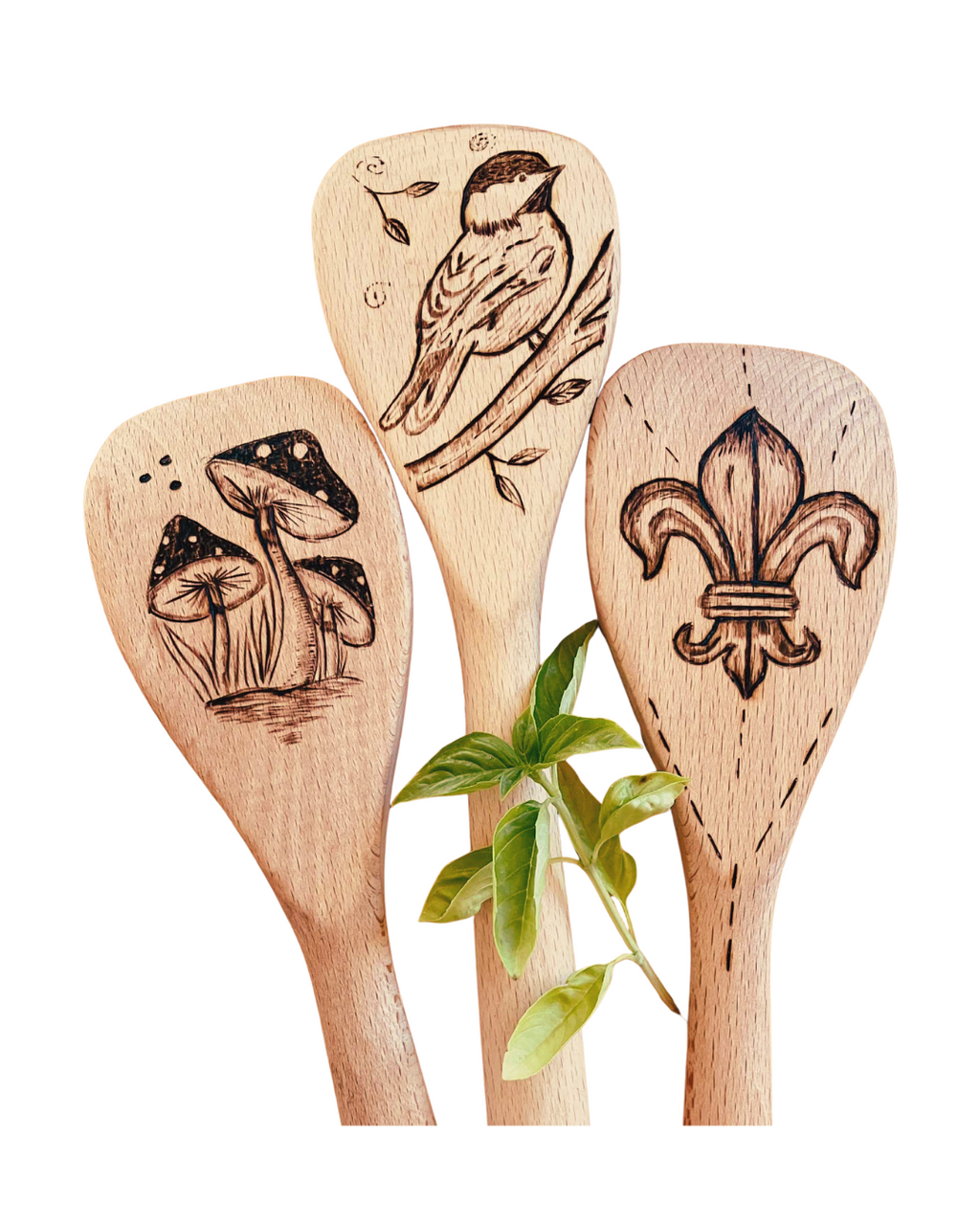 Cuillère de bois en hêtre — pyrogravure délicate + option personnalisée