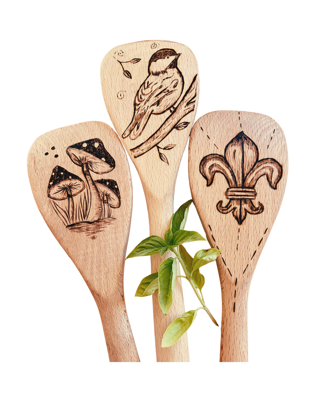 Cuillère de bois en hêtre — pyrogravure délicate + option personnalisée