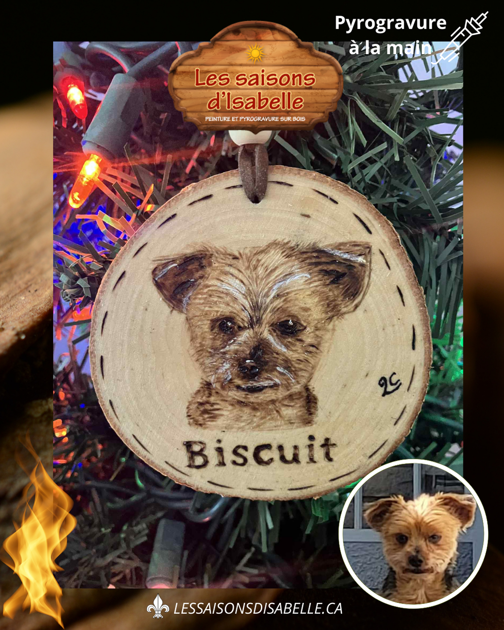 Ornement de ton fidèle compagnon — pyrogravure sur bois (personnalisé)