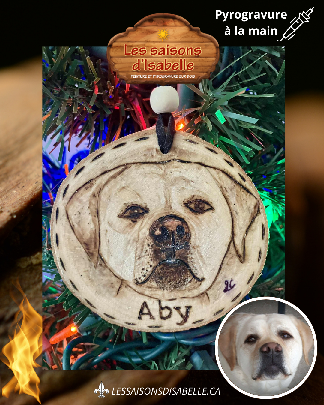 Ornement de ton fidèle compagnon — pyrogravure sur bois (personnalisé)