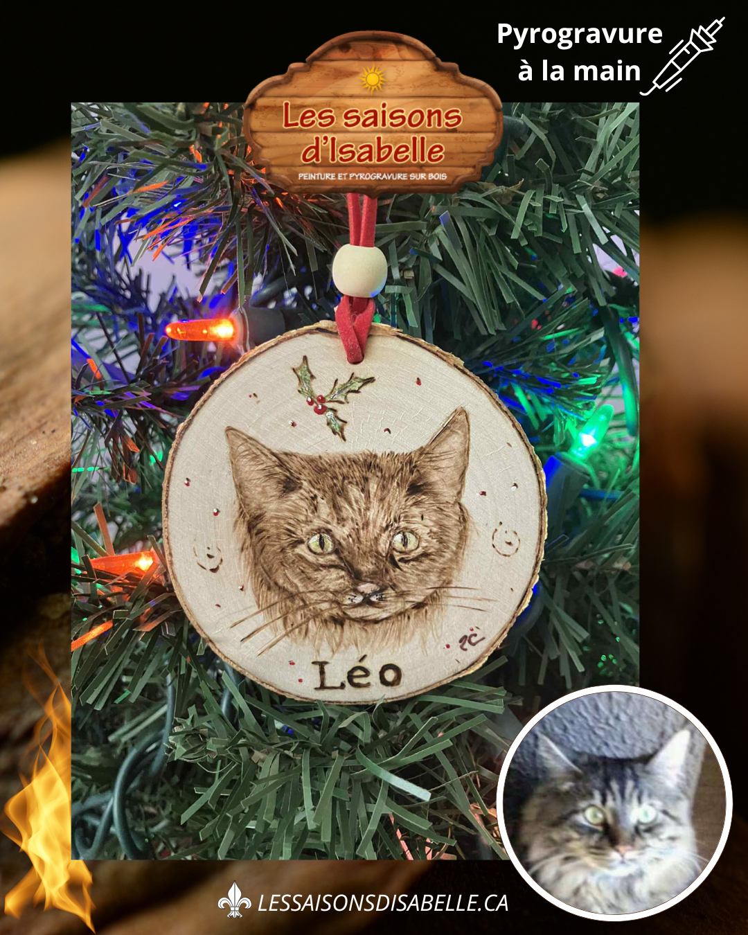 Ornement de ton fidèle compagnon — pyrogravure sur bois (personnalisé)