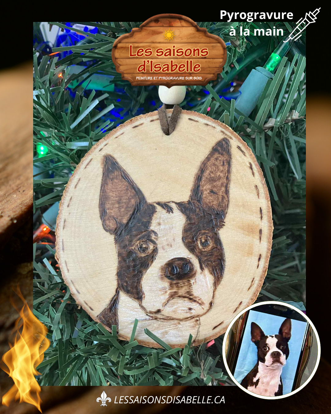 Ornement de ton fidèle compagnon — pyrogravure sur bois (personnalisé)