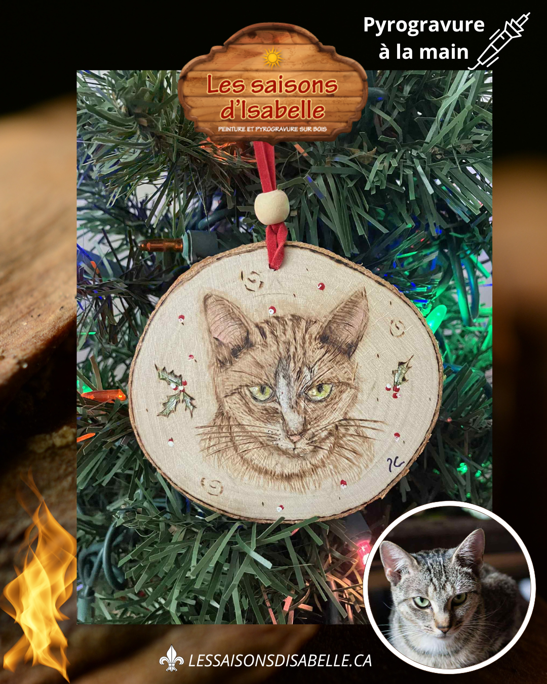 Ornement de ton fidèle compagnon — pyrogravure sur bois (personnalisé)