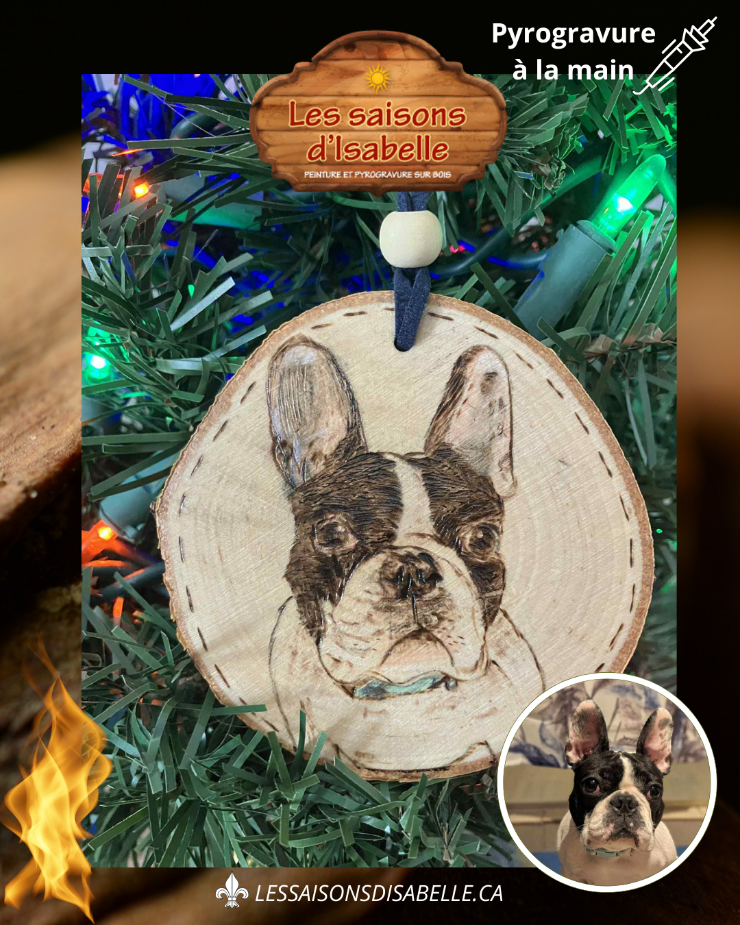 Ornement de ton fidèle compagnon — pyrogravure sur bois (personnalisé)