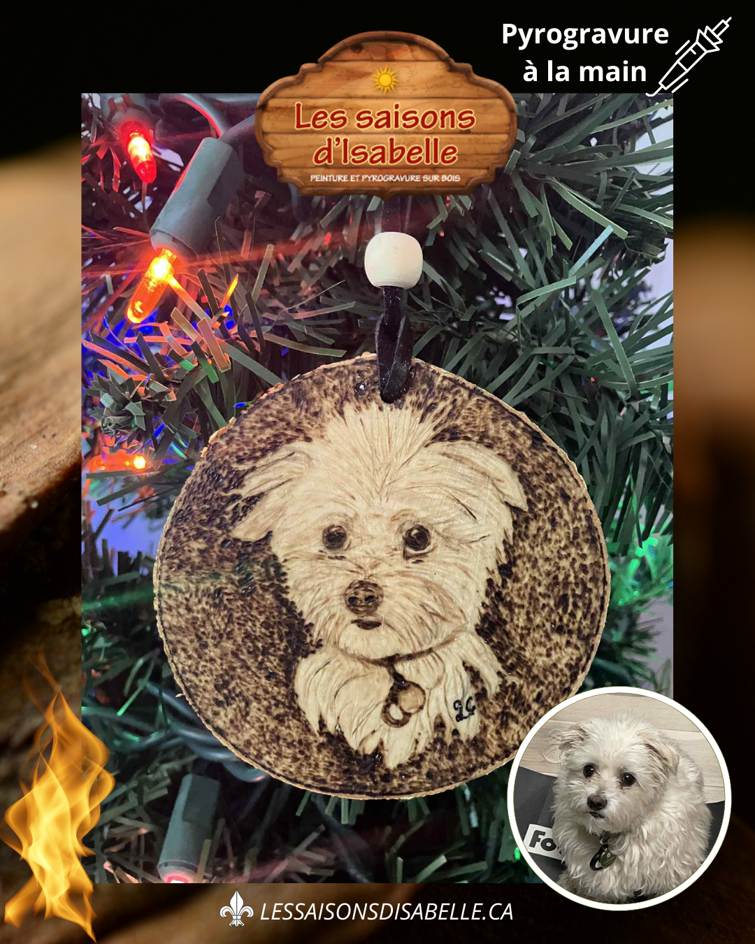 Ornement de ton fidèle compagnon — pyrogravure sur bois (personnalisé)