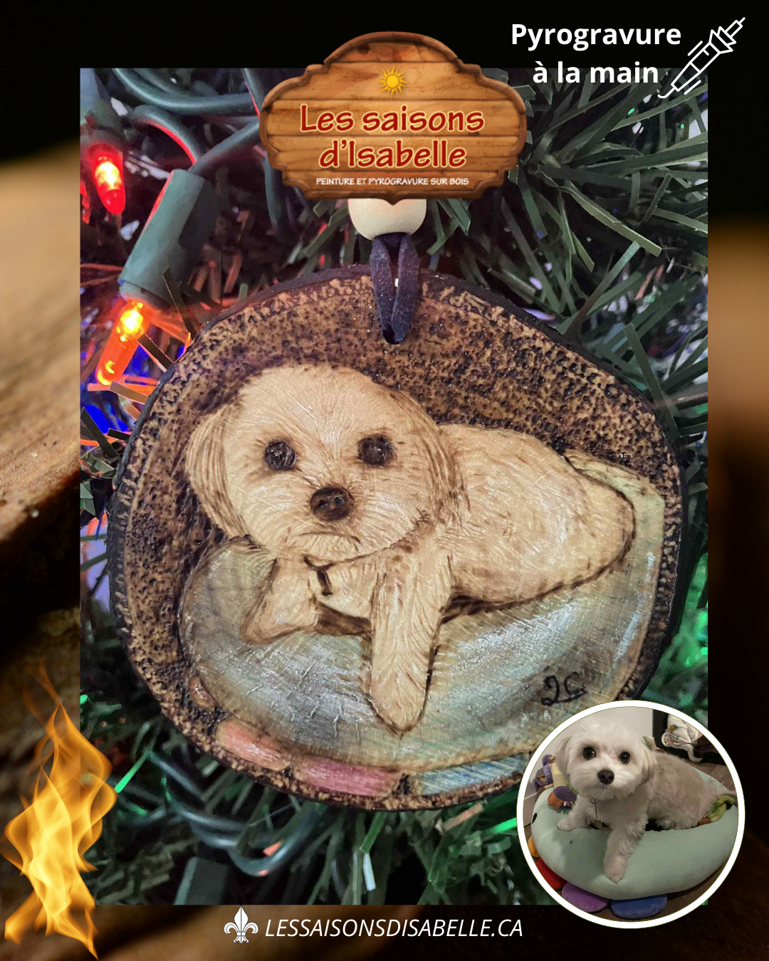 Ornement de ton fidèle compagnon — pyrogravure sur bois (personnalisé)